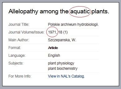 Riferimento all'articolo del 1971 di Wanda Szczepańska sull'allelopatia tra le piante acquatiche