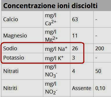 Valori di sodio e potassio di Firenze