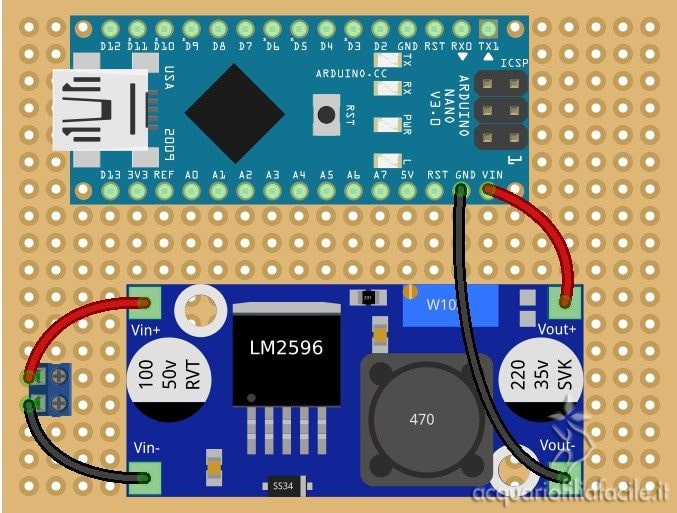 Schema di connessione step-down con Arduino